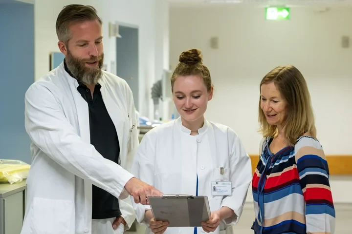 (v. li) Dr. Robert Hüneburg, Dr. Anne-Sophie Layritz und Nicola Reents fanden mittels einer Befragung heraus, dass weniger als jeder zehnte Mensch mit Lynch-Syndrom Acetylsalicylsäure zur Krebsprävention nimmt– trotz hoher Offenheit für neue Vorsorgeansätze.