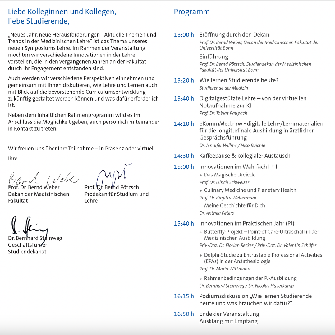 Programm zum Symposium für Lehre der Medizinischen Fakultät