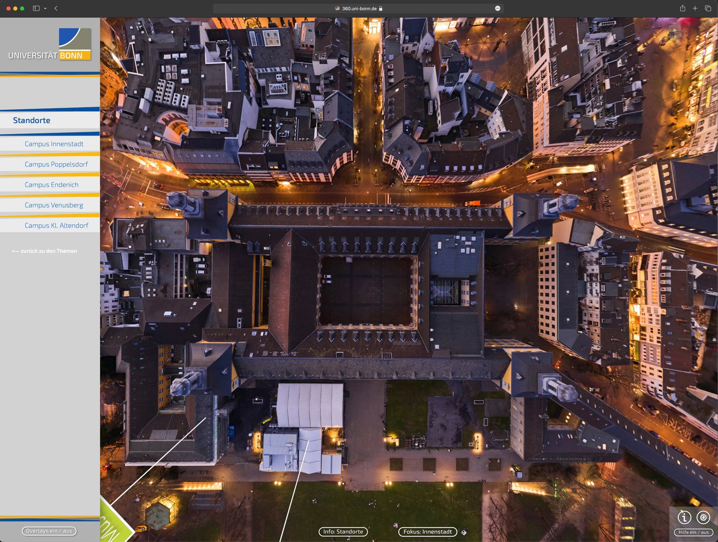Die 360-Grad-Bilder erlauben ungewöhnliche Einblicke und Perspektiven - hier: der Arkadenhof des Barockschlosses von oben gesehen.