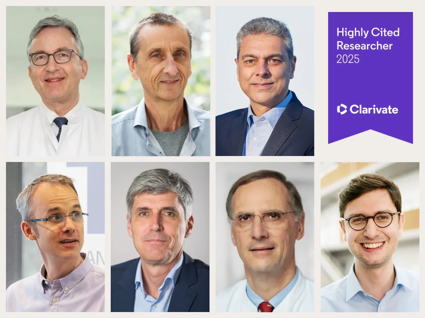 Highly Cited Researchers 2025 at the University of Bonn: - (top row, from left) Frank G. Holz, Stefan Grimme, Matin Qaim. Bottom row, from left: Jan Börner, Frank Ewert, Thomas Bieber, and Jonathan L. Schmid-Burgk.